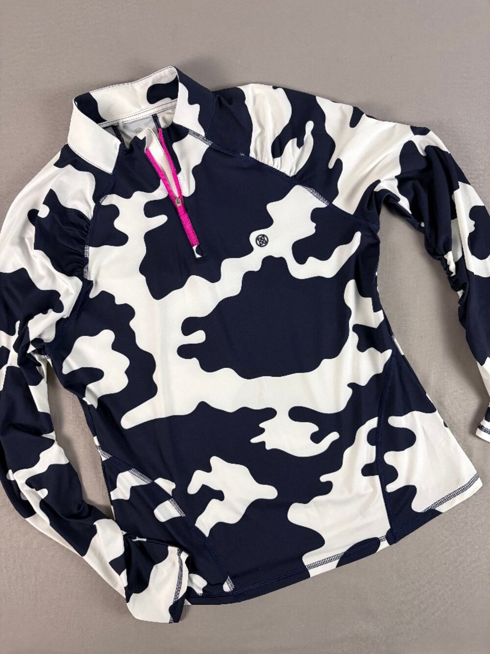 G/FORE Exploded Camo Jersey Quarter Zip Golf Pullover Navy White Pink M